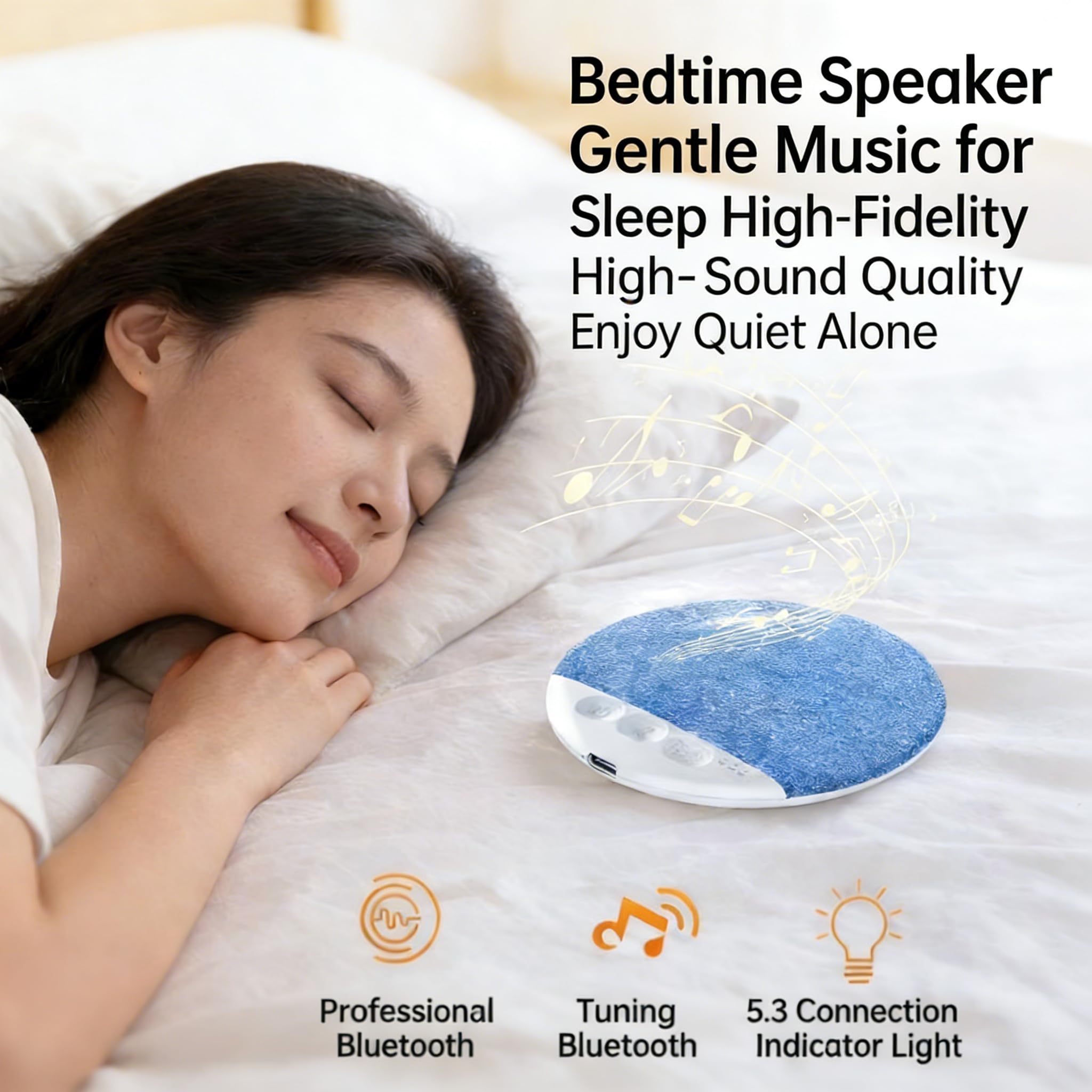 Under Pillow Speaker for Sleeping – Mini Bone Conduction Bluetooth Sleep Aid with Stereo Bass, White Noise, Volume Control, TF Card Support, and Auto-Off Function for Deep Sleep