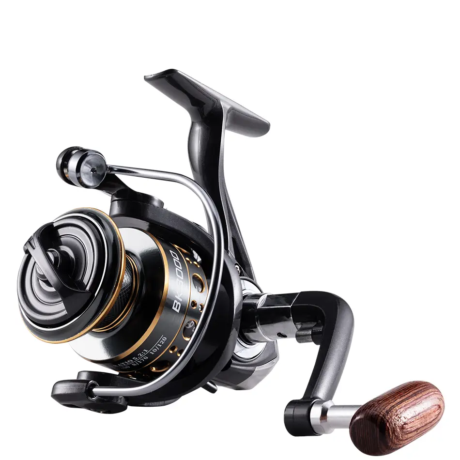Rooblinos BK Spinning Fishing Reel - 5.2:1 Gear Ratio, Foldable Crank Arm with Wooden Knob, CNC-Machined Aluminum Spool, Versatile Saltwater/Freshwater Reel for Beginner Anglers