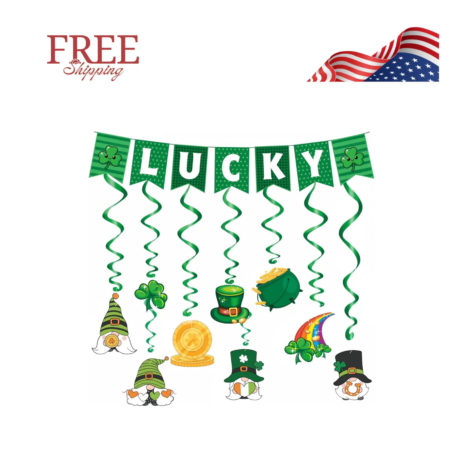 St Patricks Day Decorations - Hanging Swirls, Shamrock Banner