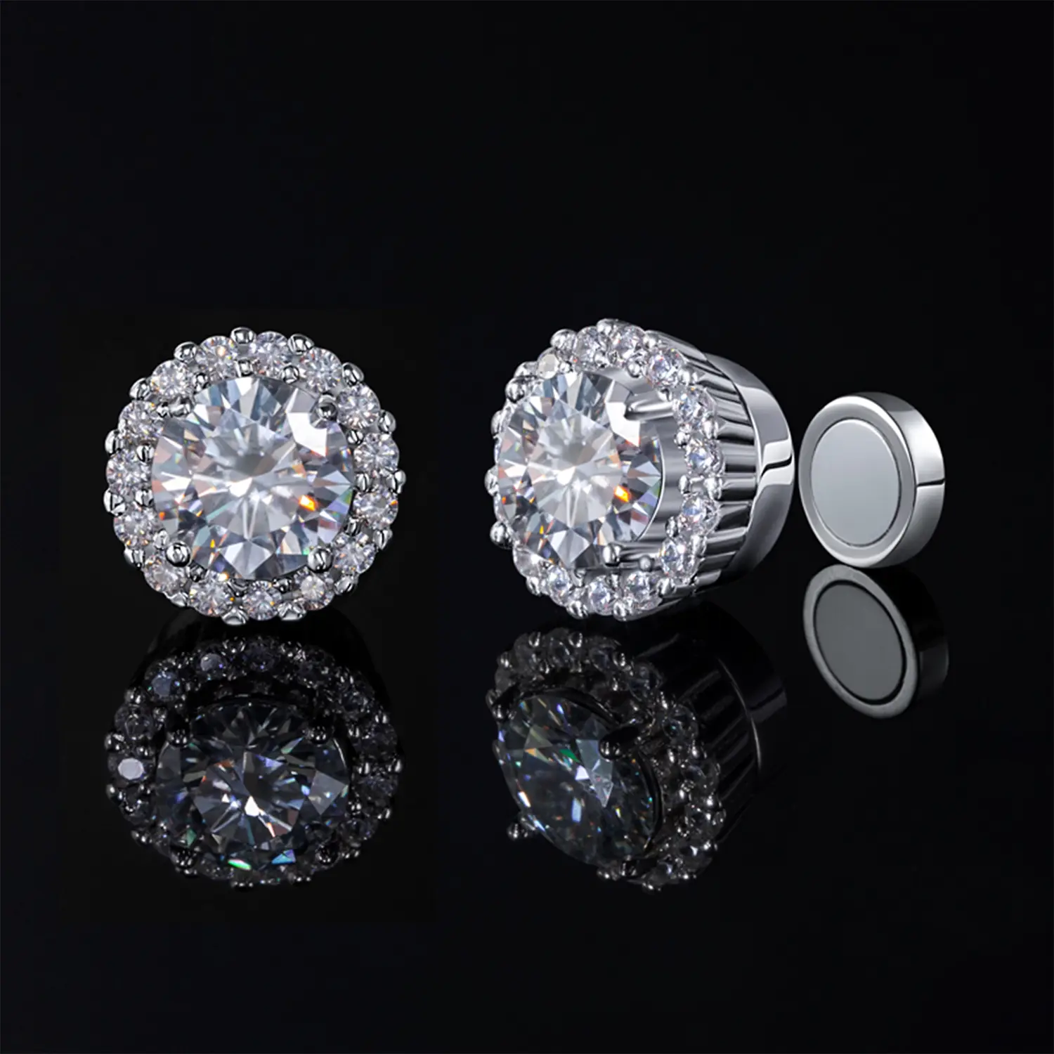HELLOICE Non Pierced Moissanite Halo Round Earrings Synthetic Moissanite Stud Earrings Unisex Earring Ideal Gift for Friends and Family