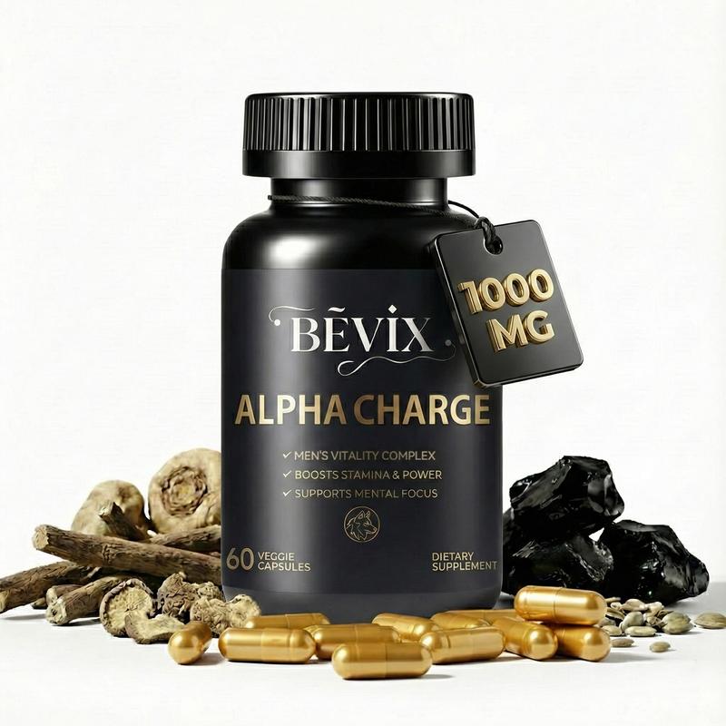 BEVIX Alpha Charge 1000 MG Premium Formula contains 12 herbal ingredients Fitness – Energy, Circulation – 60 Capsules  Healthcare