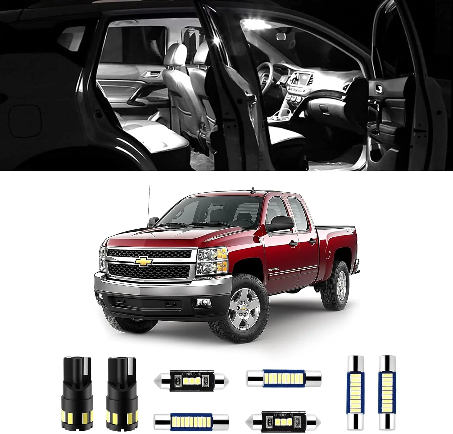 12Pcs Super Bright LED Interior Lights, 6000k White Bulb Kit for Chevy Silverado 2007 2008 2009 2010 2011 2012 2013 All Models Light Accessories+Install Tool, Led Lights, 12 Piece