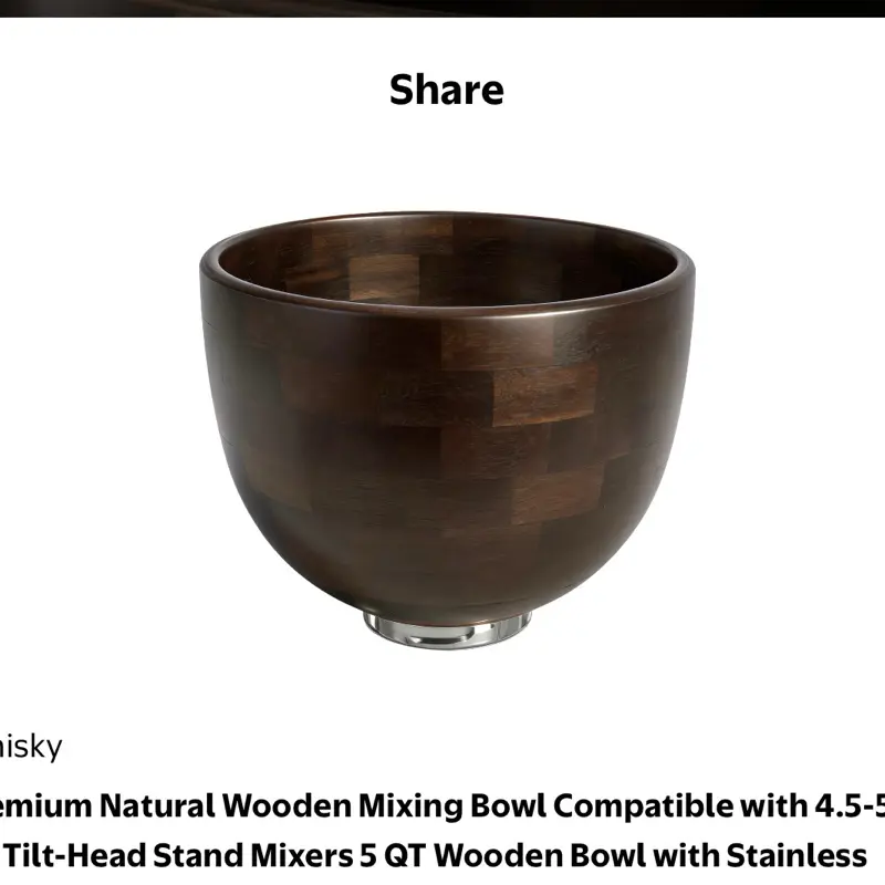 Premium Walnut Wood Mixing Bowl Compatible with KitchenAid 4.5 & 5 QT Tilt-Head Models – Natural True Walnut Wooden Bowl with Stainless Steel Locking Base | 5QT Tableware
