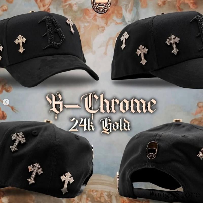 Barbas Hats Chrome Rose Gold – Premium Black Adjustable Snapback with 3D Chrome Metal Crosses, Trendy Streetwear Baseball Cap