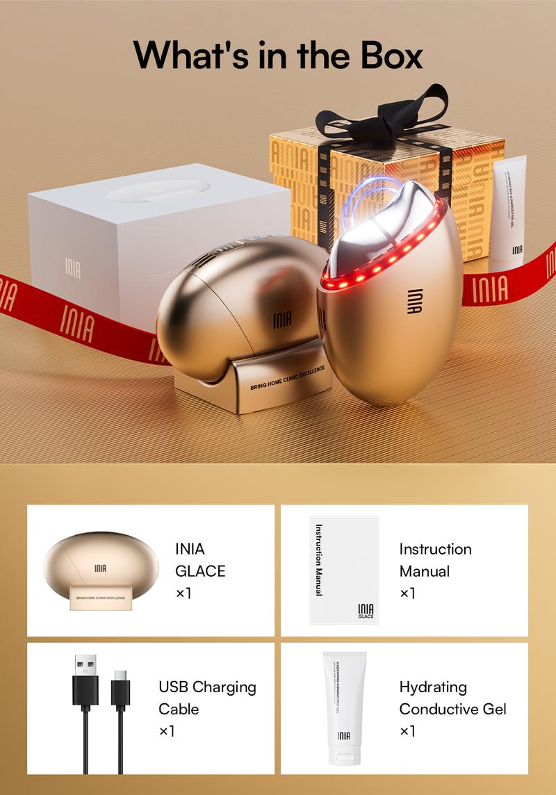 INIA GLACE Microcurrent Lymphatic Drainage Beauty Device | EMS Microcurrent-Activated Deep Drainage with Red & Blue Light, Thermal & Cryo Therapy for Instant De-Puff, Snatched Lift, Face & Neck Sculpting, Best Valentine's Day Gift for Her