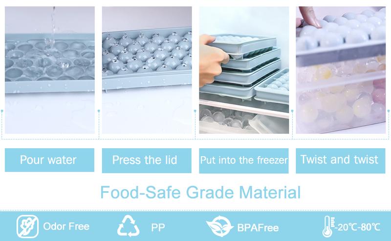 WIBIMEN  2 Pack 33 Cavity 1IN Round Ice Cube Tray with Lid & Bin, Perfect for Freezer, Ice Cube Molds for Whiskey & Drinks Kitchenware Containers Box Plastic Utensils Silicone Home