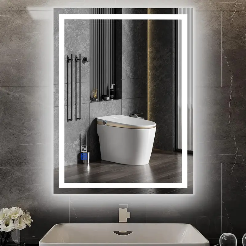 GLITGATE 5mm Bathroom Vanity Mirror for Over Sink - LED Lights, Dimmable, Edge Grinding, Double Touch Control, 3-Color Options, Fog Free, Memory Function, Moisture-Resist, Horizontal/Vertical Install, Wall-Mount Frees Vanity Space (Mother's Day Pick),soho
