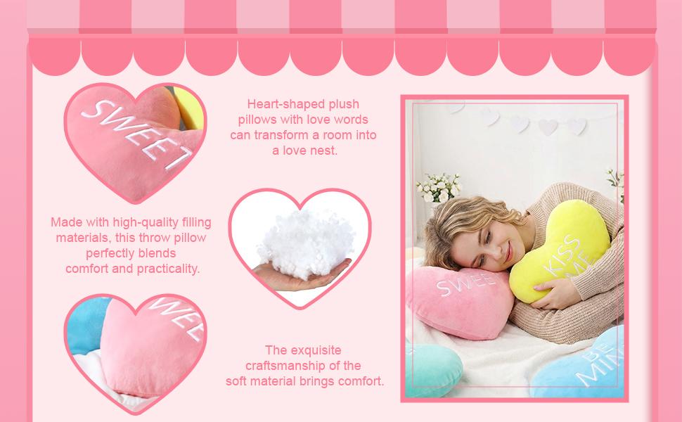 Valentines Pillows Gift 5 Pcs Heart Pillows with Love Letter Cute Plush Pillows Heart Shape Pillow Soft Throw Pillow with Romantic Atmosphere Conversation Gift for Couple Valentine's Day Party Anniversaries Dates for Home Living Sofa Bed Room Car Office