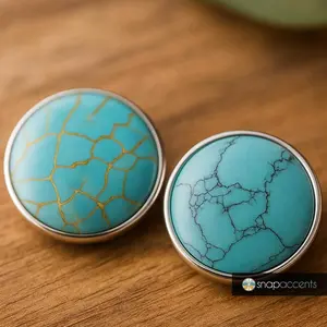 Turquoise Snap Jewelry Ginger Charm, 18MM Pearl Vintage Stone Snap Button, Fits Women's Custom Bracelets, Necklaces, Keychains, Rings