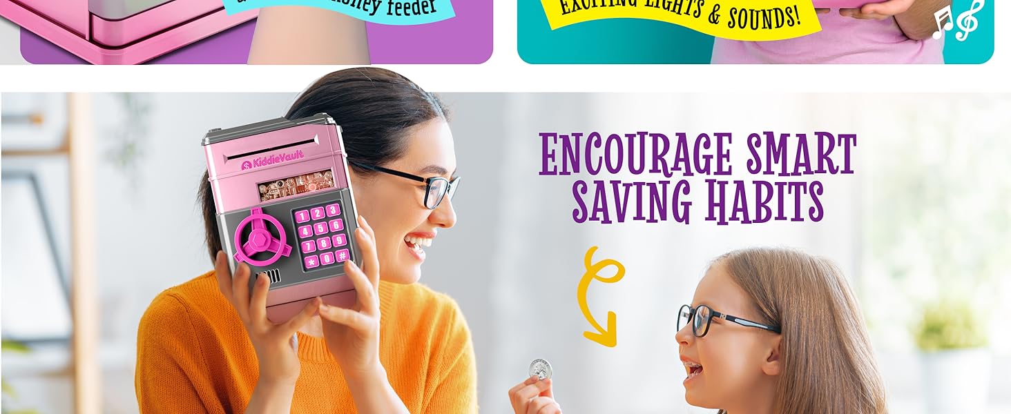 Pink Electronic Piggy Bank with Password Lock | Auto Bill Slot, Great for Kids 4-12, Fun Money Saver Gift