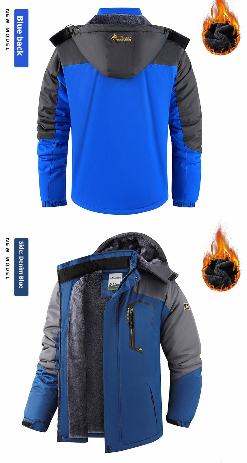 Men's Warm Fleece Outdoor Mountain Hooded Winter Jacket Windproof & Warm Fleece Lined Regular Fit Casual Long Sleeve Front Zipper Coat with Pockets Suitable for Autumn and Winter