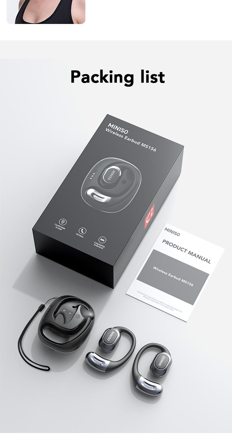 MINISO MS156 Open-Ear Wireless Bluetooth Earphones IPX5 Waterproof High-Fidelity Sound for Outdoor Activities & Daily Use