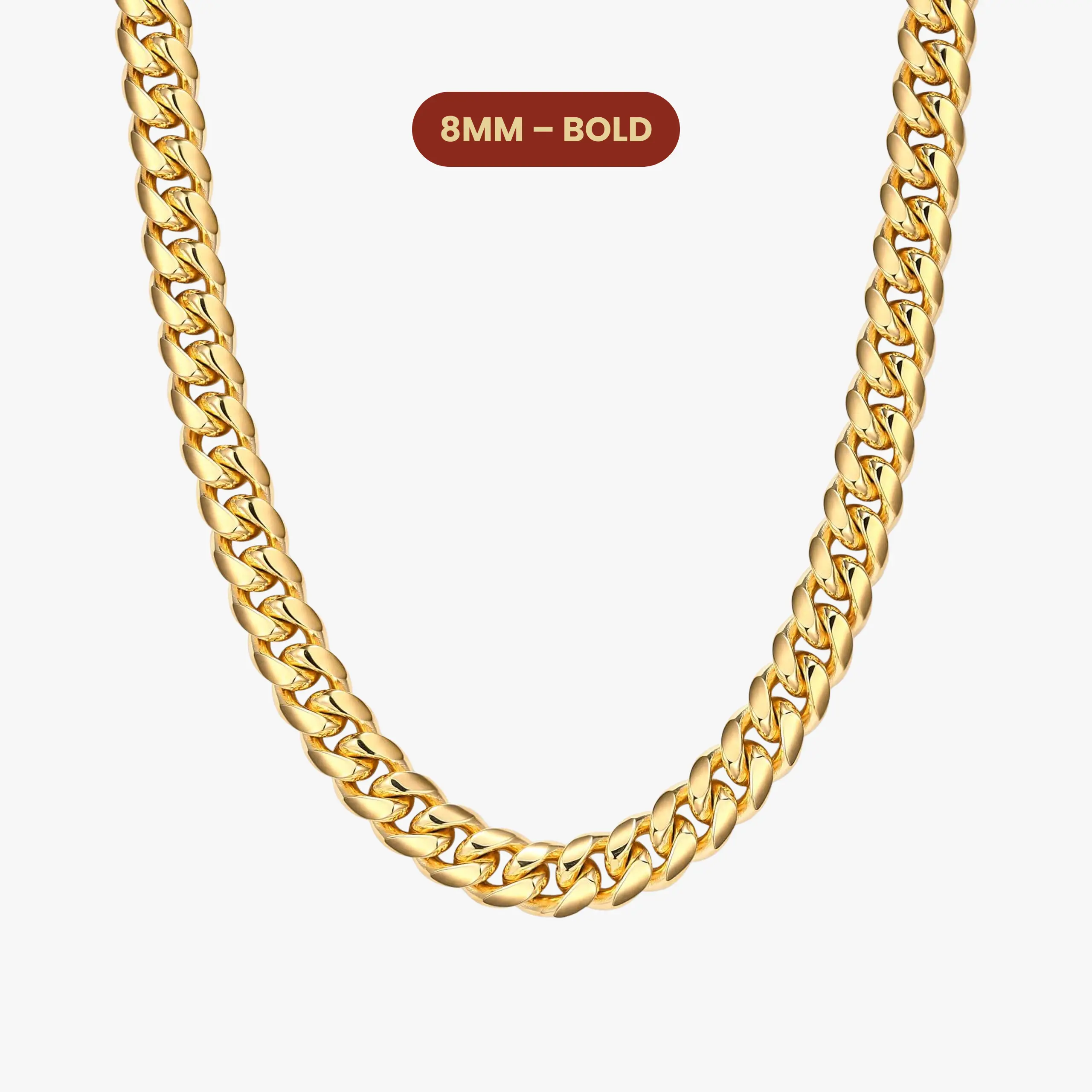 JAXXON Women's Cuban Link Chain 8mm - Gold - Waterproof - Box Clasp