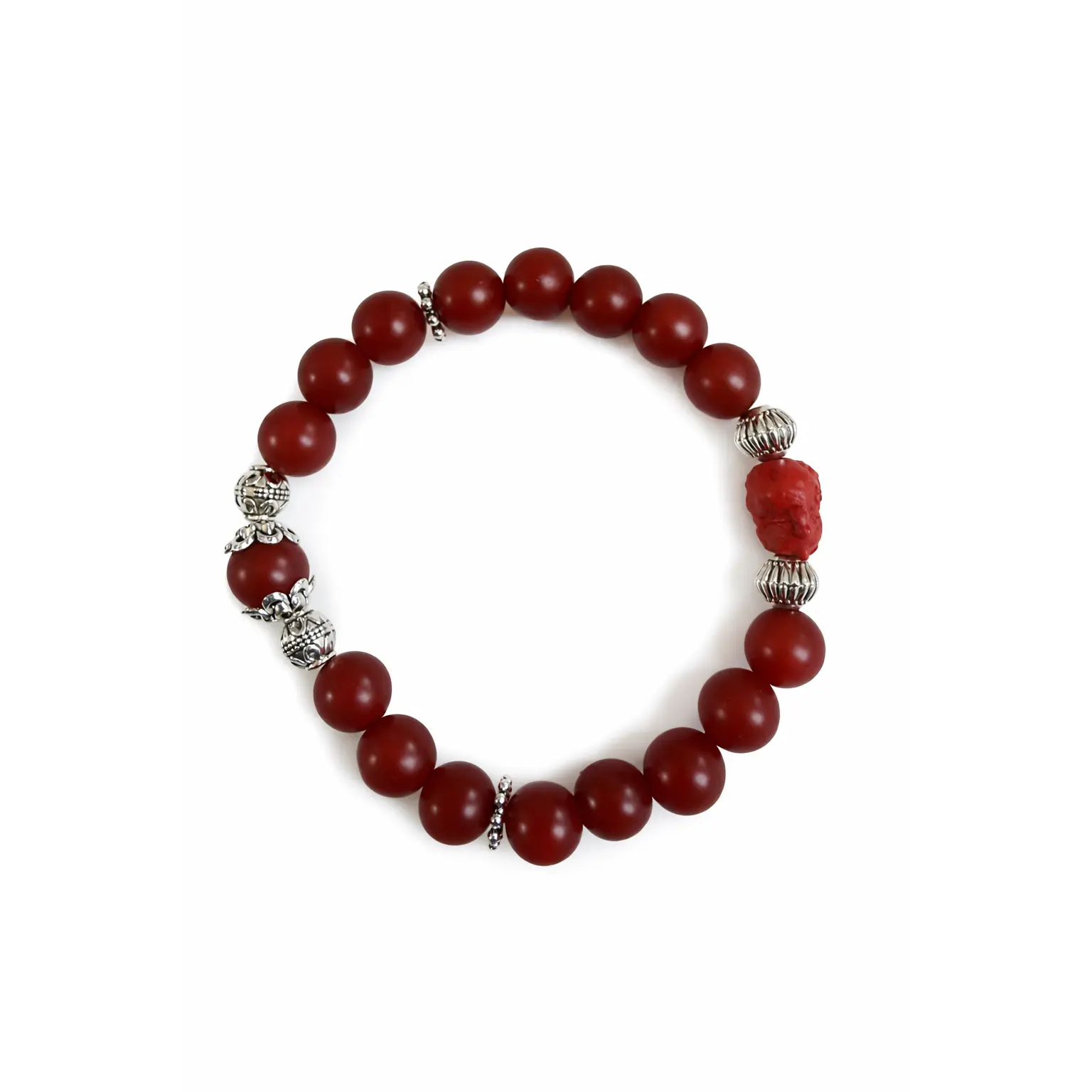 10mm Matte Red Agate Bracelet, Featuring Red Cinnabar Buddha Spacer Bead, Natural Gemstone Jewelry Accessory for Women