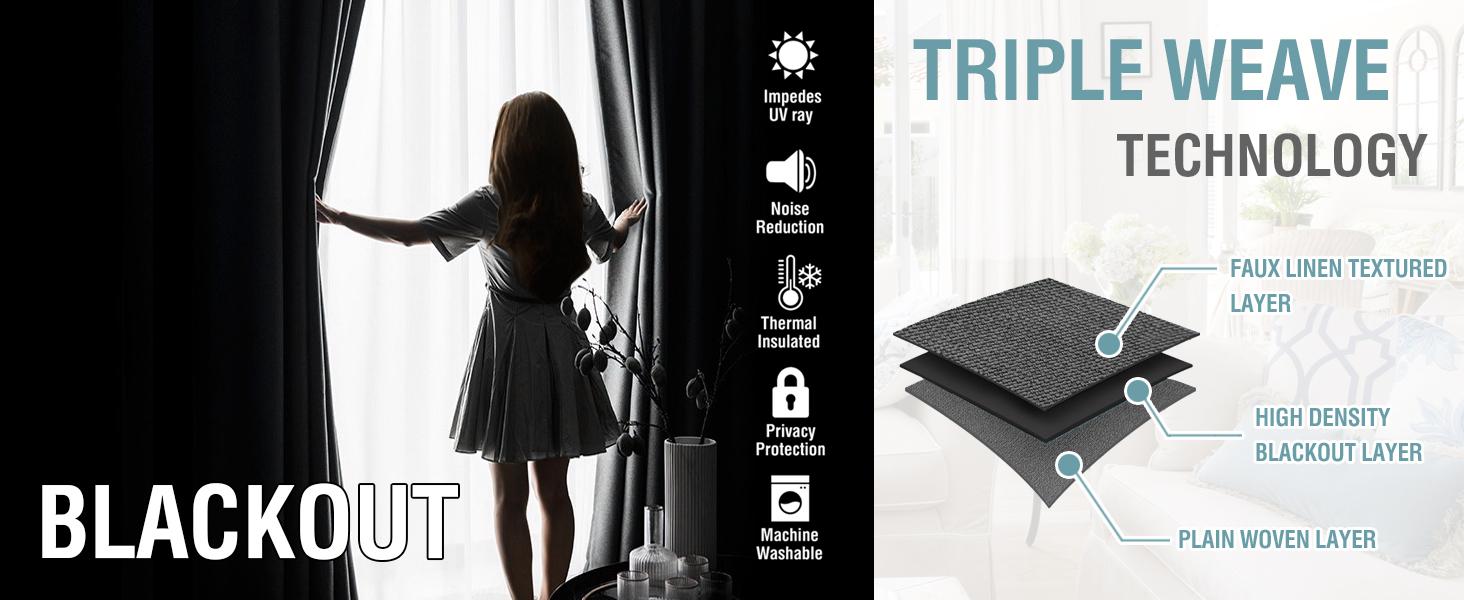 H.VERSAILTEX Linen Blackout Curtain 1 Panel for Bedroom/Living Room Thermal Insulated Grommet Linen Look Curtain Drapes Primitive Textured Burlap Effect Window Drapes