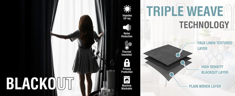 H.VERSAILTEX Linen Blackout Curtain 1 Panel for Bedroom/Living Room Thermal Insulated Grommet Linen Look Curtain Drapes Primitive Textured Burlap Effect Window Drapes