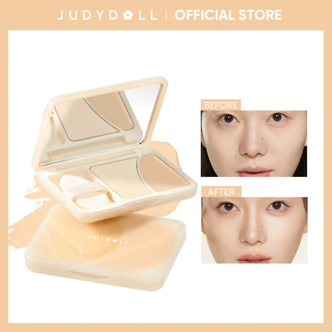 JUDYDOLL 2-In-1 Powder-Cream Dual-Color Highlighter & Contour Palette - Highlighter Makeup, Cosmetic for Fair Complexion, Anti-Smudge, Blendable, Long-Lasting, Summer-Ready Single Item