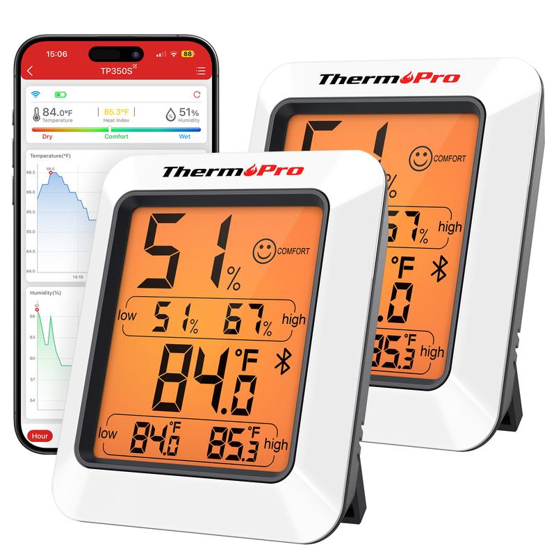 ThermoPro Bluetooth Hygrometer Thermometer TP350 & TP359W, Indoor Room, Home Temperature and Humidity Monitor, High Accuracy Sensor, App Alerts, Data Export, Backlit LCD, Max/Min Records ThermoPro Bluetooth Hygrometer Thermometer TP350 & TP359W, Indoor Room, Home Temperature and Humidity Monitor, High Accuracy Sensor, App Alerts, Data Export, Backlit LCD, Max/Min Records