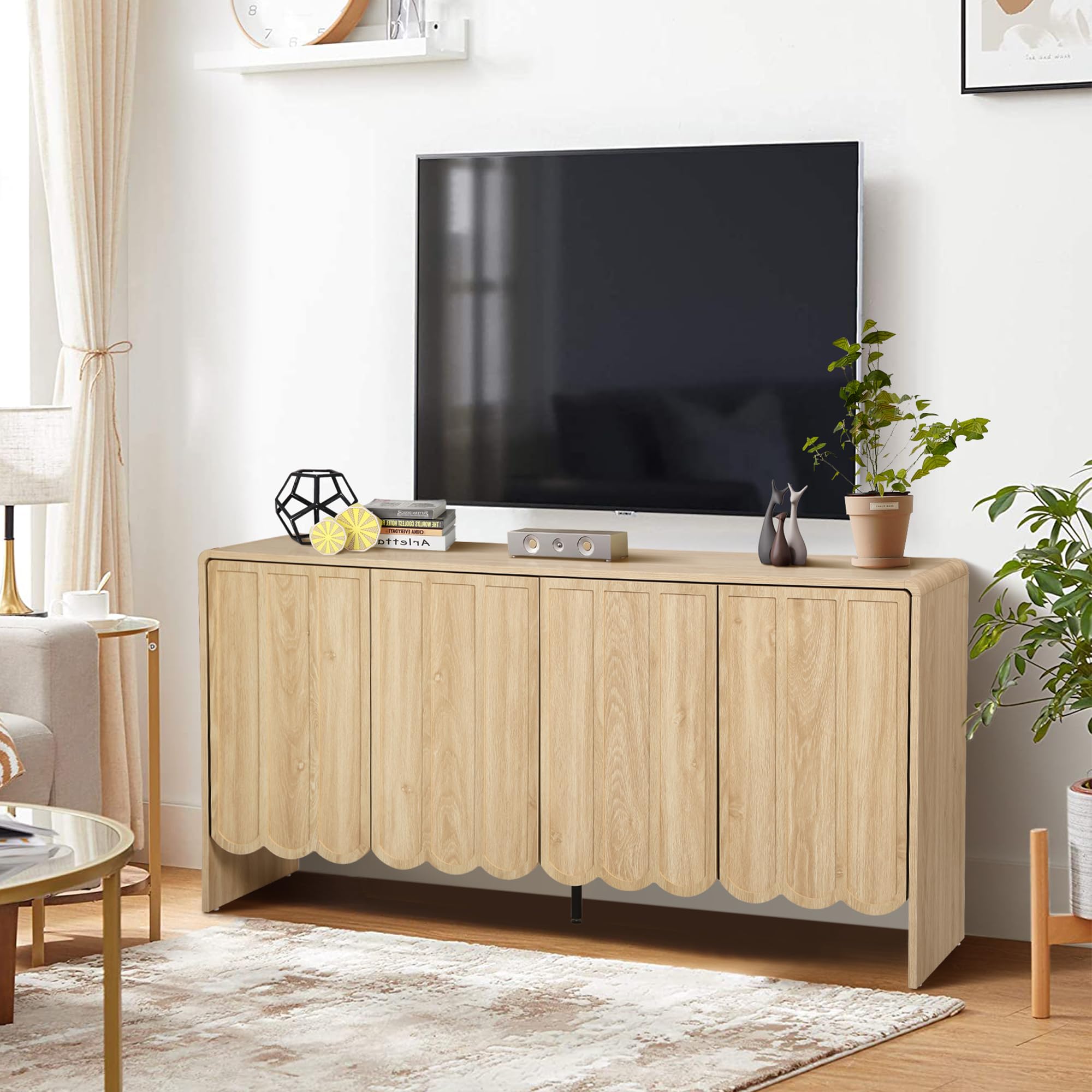 Giratree Sideboard Buffet Cabinet, Accent Storage Cabinet with 4 Doors, Farmhouse Wood Cabinet with Adjustable Shelves and Wave Panel for Living Room, Dining Room, Entry Giratree Sideboard Buffet Cabinet, Accent Storage Cabinet with 4 Doors, Farmhouse Wood Cabinet with Adjustable Shelves and Wave Panel for Living Room, Dining Room, Entry