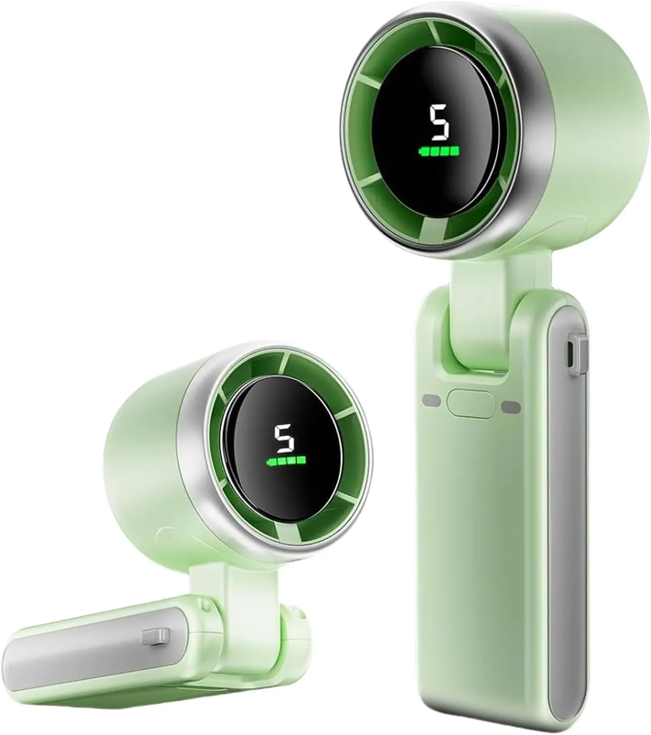 Foldable 3-in-1 Handheld Turbo Fan - 5 Wind Speeds, Digital Display, USB/Type-C Rechargeable, Up to 4 Hours Working Time, Portable Mini Fan for Camping, Travel (Green)