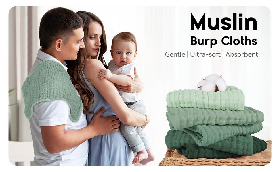 Yoofoss Muslin Burp Cloths for Baby 100% Cotton Burping Cloths for Boys Girls Large 20''X10'' Extra Soft and Absorbent 10 Pack