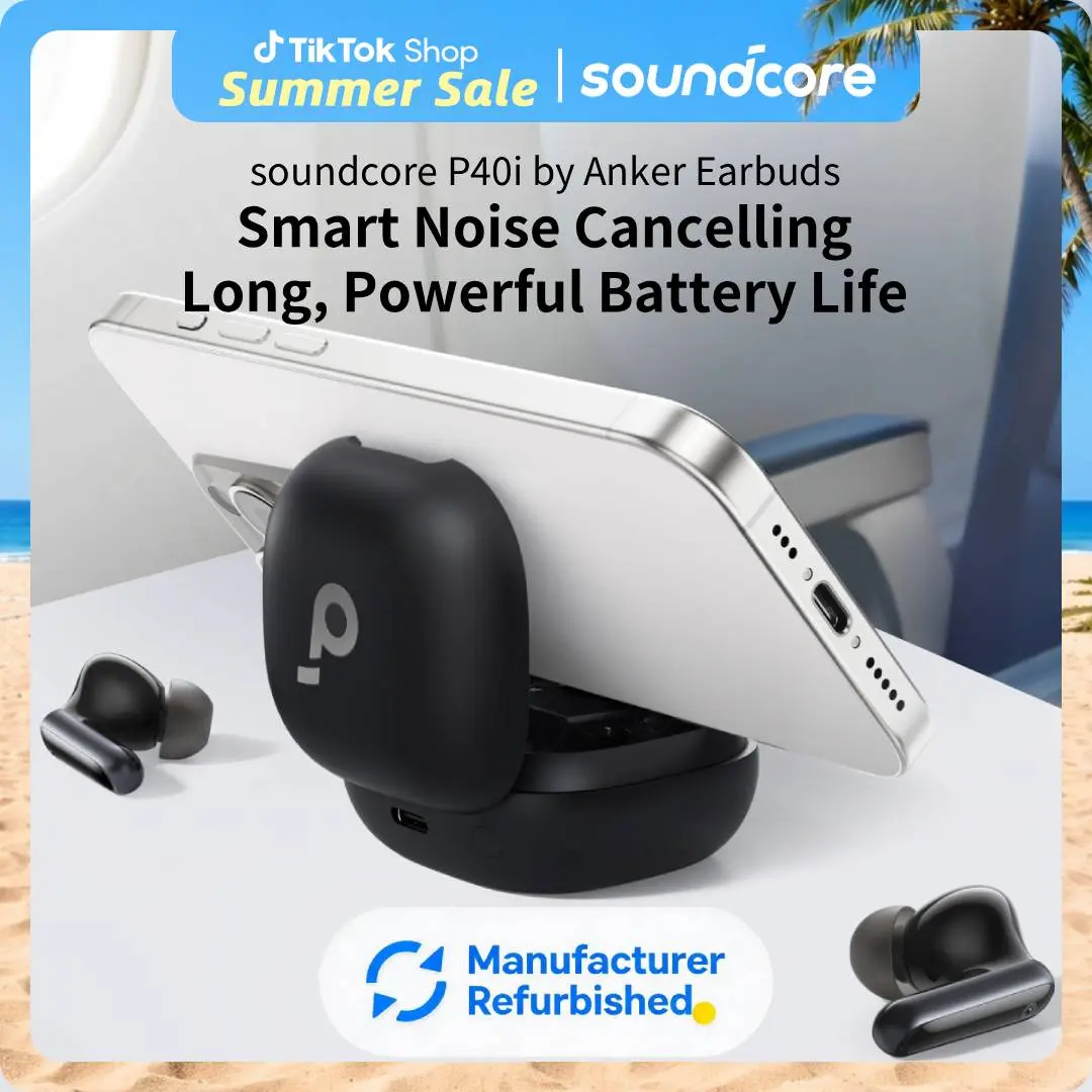 [Refurbished]soundcore P40i by Anker, Noise Cancelling Wireless Earbuds, Adaptive Noise Cancelling to Environments, Heavy Bass, 60H Playtime, 2-in-1 Case and Phone Stand, IPX5, Wireless Charging, Bluetooth 5.3 #tiktokshopsummersale, Audio, Electronic, Hea