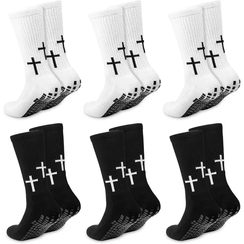 Anti-Slip Cross Grip Cotton Soccer Socks, 2/6 Pairs Jesus Christian Athletic Socks for US 6-12 Football Use, Grip Socks For Soccer
