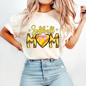 Softball Mom T-shirt, Print Softball T-shirt, Softball Coquette Bow T-shirt, Coquette Softball T-shirt, Pink Bow, Gift For Mom