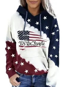Women Western Ethic Hoodie Aztec Style American flag Print Graphic Sweatshirts Pullover Hooded Pullover Tops