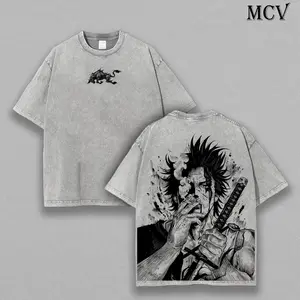 Yami Sukehiro x Black Bulls Black Clover Anime Double Printed Vintage Washed Tee Unisex Oversize Heavyweight Cotton T-shirt for Anime Fans and Love.