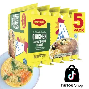Instant 2 Minute Maggi Noodles - Chicken Flavor with Seasonings (Pack of 2 x 5 Packs / 80g Ea) To boost the goodness in your bowl ... So Delicious Meal HALAL