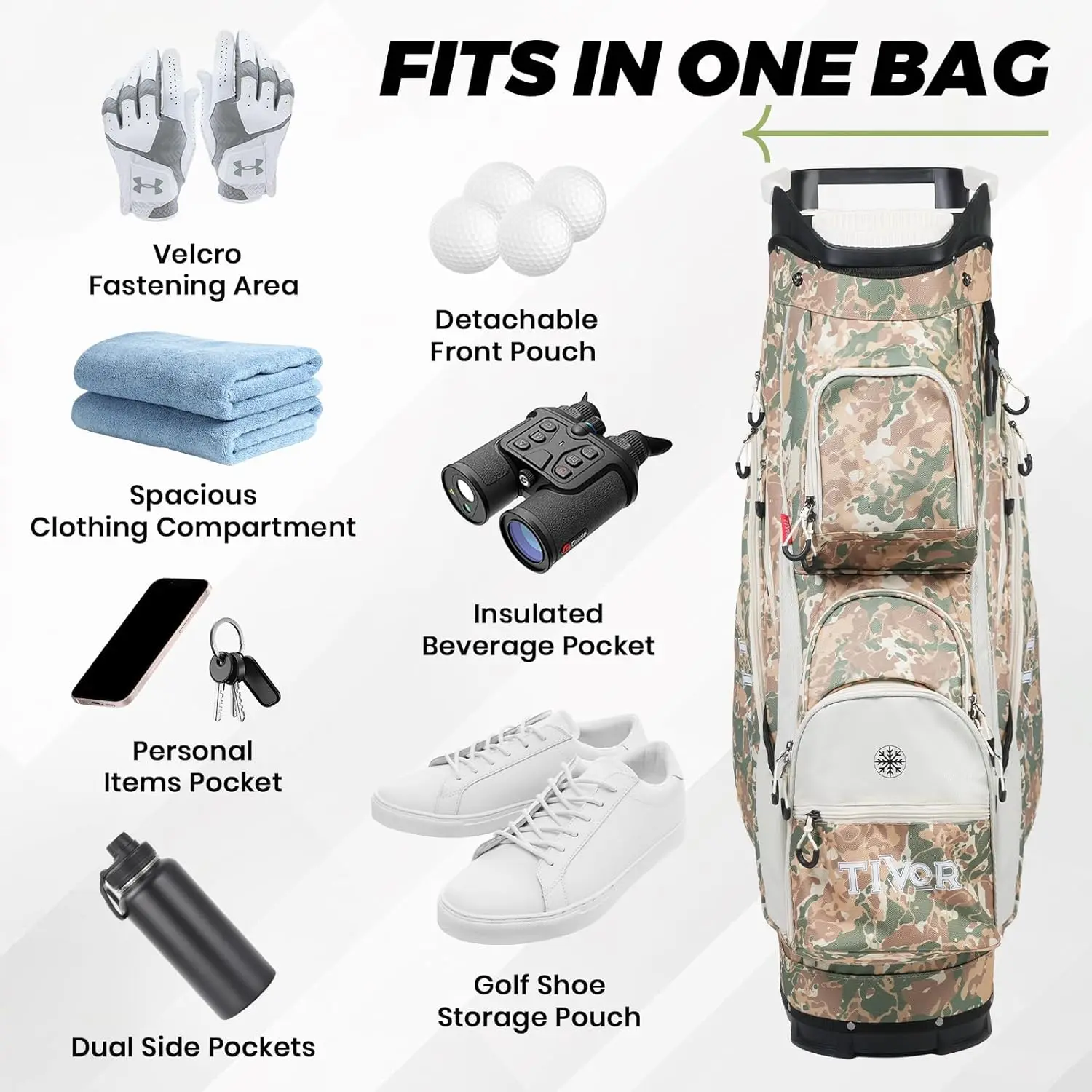 FOREMOST 2026 Men's 15-Way Golf Cart Bag – Full-Length Dividers