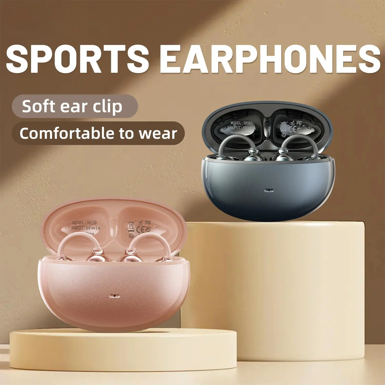 INSONIXN SK50 Clip-on Earbuds,Open Ear Earbuds Wireless Bluetooth 6.0, Lightweight Open Ear Headphones with C-Shaped Bridge,Slim Hook,30H Battery,Waterproof,for Glasses Wearers and Workouts