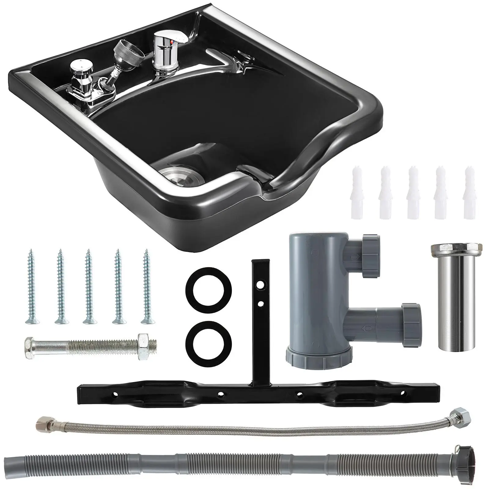 【summerfinds】VEVOR Shampoo Basin, Black Hairdresser Sink Shampoo Bowl Sink,  ABS Plastic Salon and Spa Hair Washing Sink, Hair Backwash Basin Beauty Salon Equipment for Hair Stylists