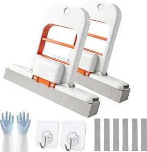 2 Pack Mini Foldable Desktop Mop – Portable Sponge Mop for Small Spaces, Hand Mop for Bathroom, Kitchen, Countertops & Tile – Wet/Dry Use with Deep Grooves & Replaceable Head