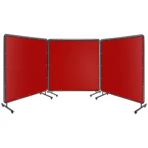 Garvee 3 Panel 6x6FT Welding Screen with Frame, Flame Resistant PVC Curtain with Frame, Lockable Swivel Wheels, Transparent Welding Screen Panel for Welding Safety