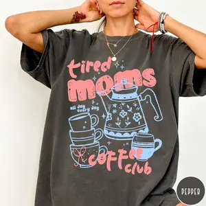 Tired Moms Coffee Club s® T-Shirt, Funny Retro Coffee Lover Graphic Tee, Mom Life T Shirt, Vintage Preppy Espresso Shirt