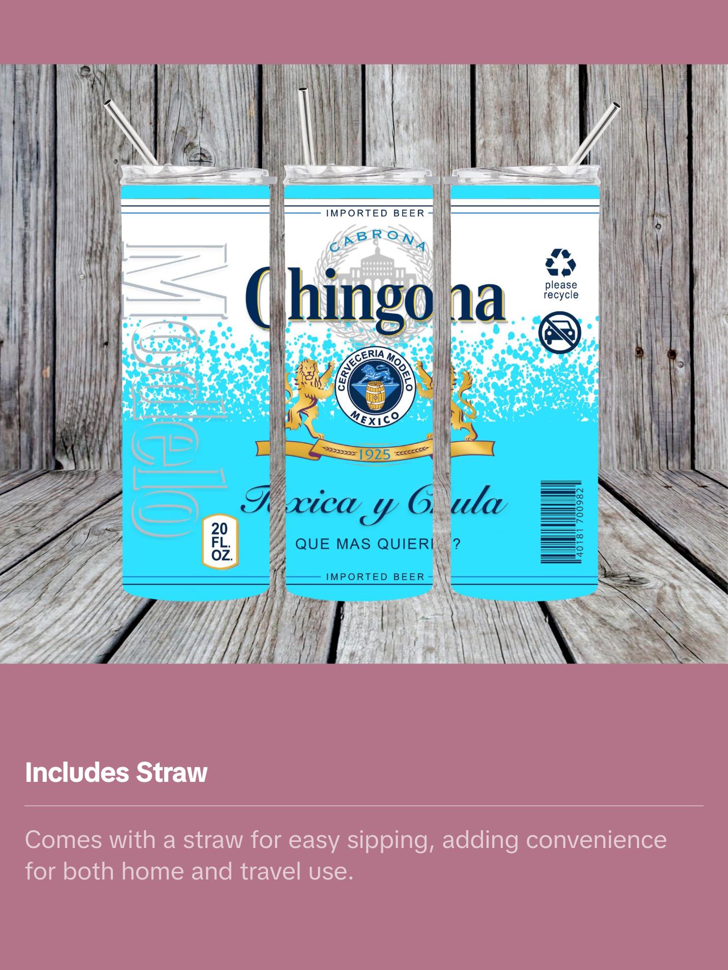 Modelo Chingona 20 oz Tumbler with Regular Lid - Perfect for Your Beverage - Bottle, Drinkware stainless steel water bottle cup