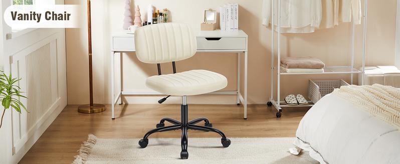 Armless Desk Home Office Low Back Vanity Lumbar Support, Adjustable Height 360° Rolling Swivel Computer Task Chair Without Arm for Small Space Armless Desk Home Office Low Back Vanity Lumbar Support, Adjustable Height 360° Rolling Swivel Computer Task Chair Without Arm for Small Space