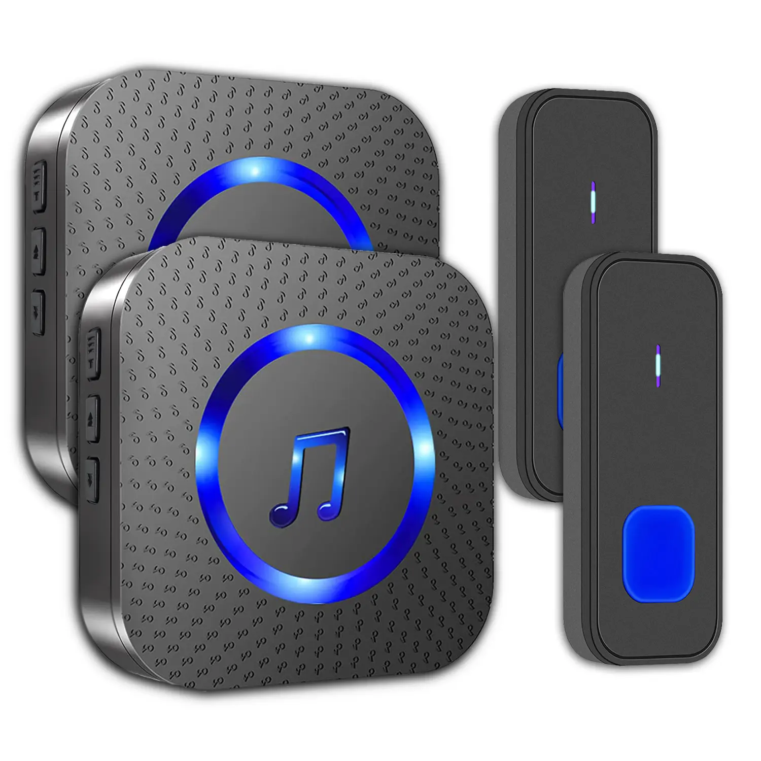 LIKEPAI Wireless Ring Bell Doorbell Kit - 2 Receivers, 2 Buttons, 12V 23A Batteries, IP55 Waterproof, 1300 FT/400M Remote Range, 55 Chimes, 5 Volume Levels, Colorful LED Flashing, 110 dB Loud Alert, User Manual Included, Home Security for Home, Classroom,