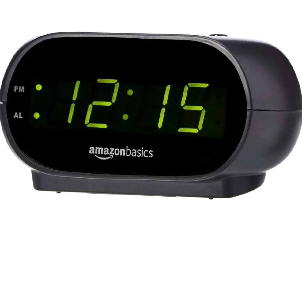 Small Digital Oval Alarm Clock with LED Display, Nightlight, Snooze Function & Battery Backup, Black, 4.5 x 3.5 x 2.4 Inches