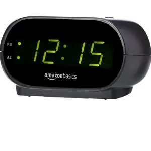 Small Digital Oval Alarm Clock with LED Display, Nightlight, Snooze Function & Battery Backup, Black, 4.5 x 3.5 x 2.4 Inches