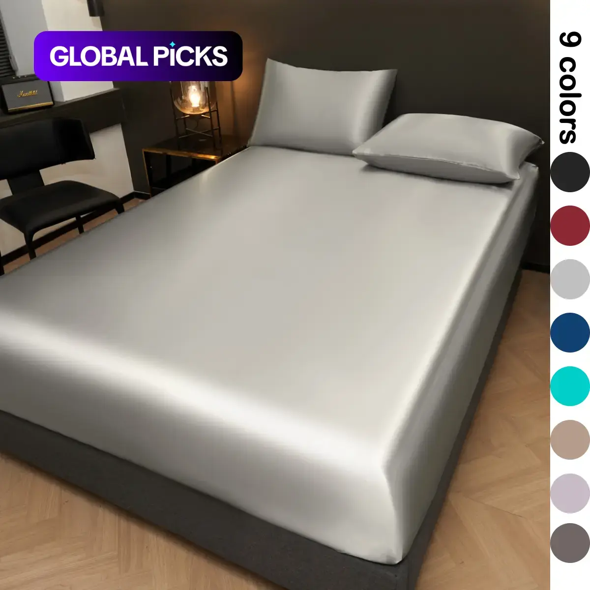 Solid Color Satin Fitted Sheet and Pillowcase Set, Silky Bed Sheets, Soft Breathable Sheet, Polyester Bedding, Comfortable Bedding Set for Bedroom or Hotel #GLOBAL PICKS
