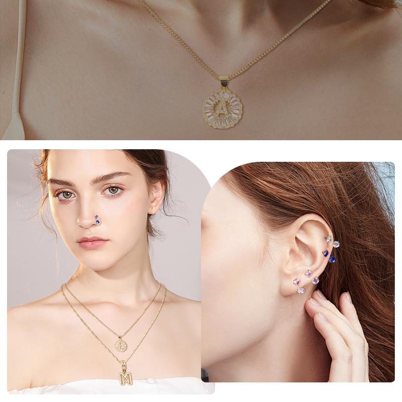 2 Pack Initial Letter Pendant Necklaces for Women 18K Gold Plated Alphabet Necklace with Adjustable 17''-19'' Chain Valentine's Day Jewelry for Women Girls Unisex Personalized Zircon Stones