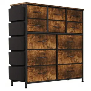 Dresser For Bedroom With 12 Drawer, Dressers & Chests Of Drawers For Hallway, Entryway, Storage Organizer Unit With Fabric, Sturdy Metal Frame, Wood Tabletop,Brown