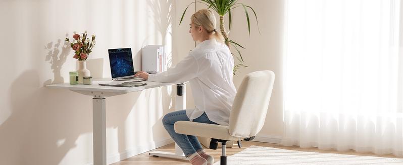 Furnest Furniture Indoor Furniture Chairs Criss Cross Legged Office Chair, Armless Desk Chair No Wheels Wide Home Office Desk Chairs, Adjustable Swivel Vanity Chair