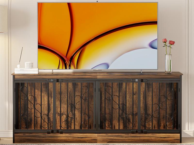 71 Inch Double Dog Crate Furniture Large Breed for 2 Dogs, Decorative Wooden Dog Crates Indoor Dog Kennel TV Stand for Medium Dogs, Dog Cage Furniture Heavy Duty Pet House with Divider, Brown