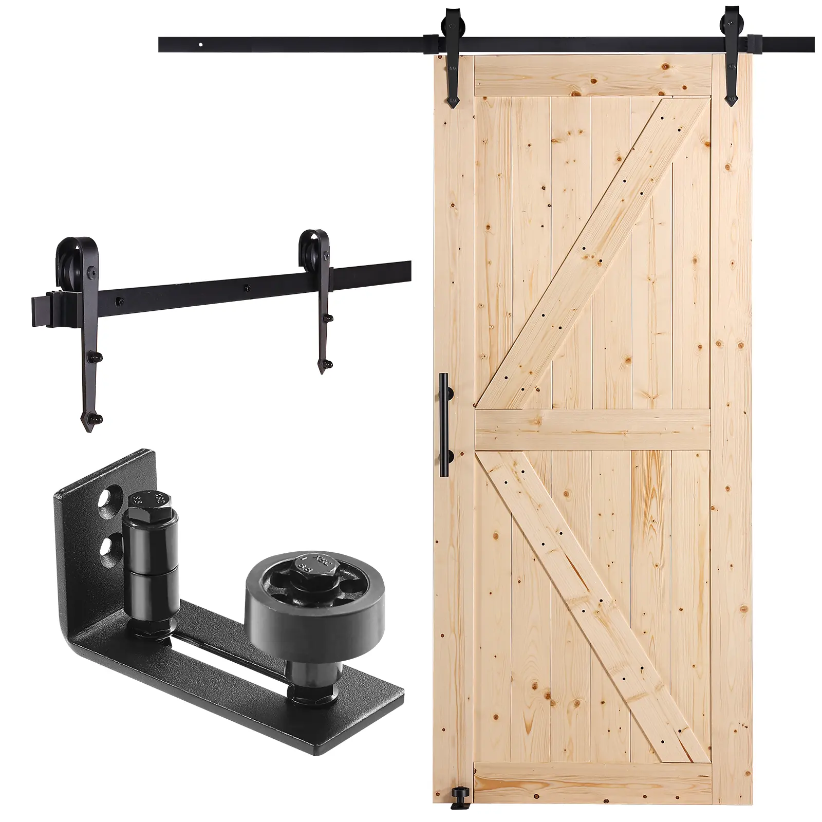 【Summerfinds】VEVOR Barn Door and Hardware Kit,36" x 84" Wood Sliding Barn DoorSmoothly and QuietlyBarn Door Kit with 8-in-1 Floor Guide and Door HandleSpruce Wood Panelled SlabEasy to Install