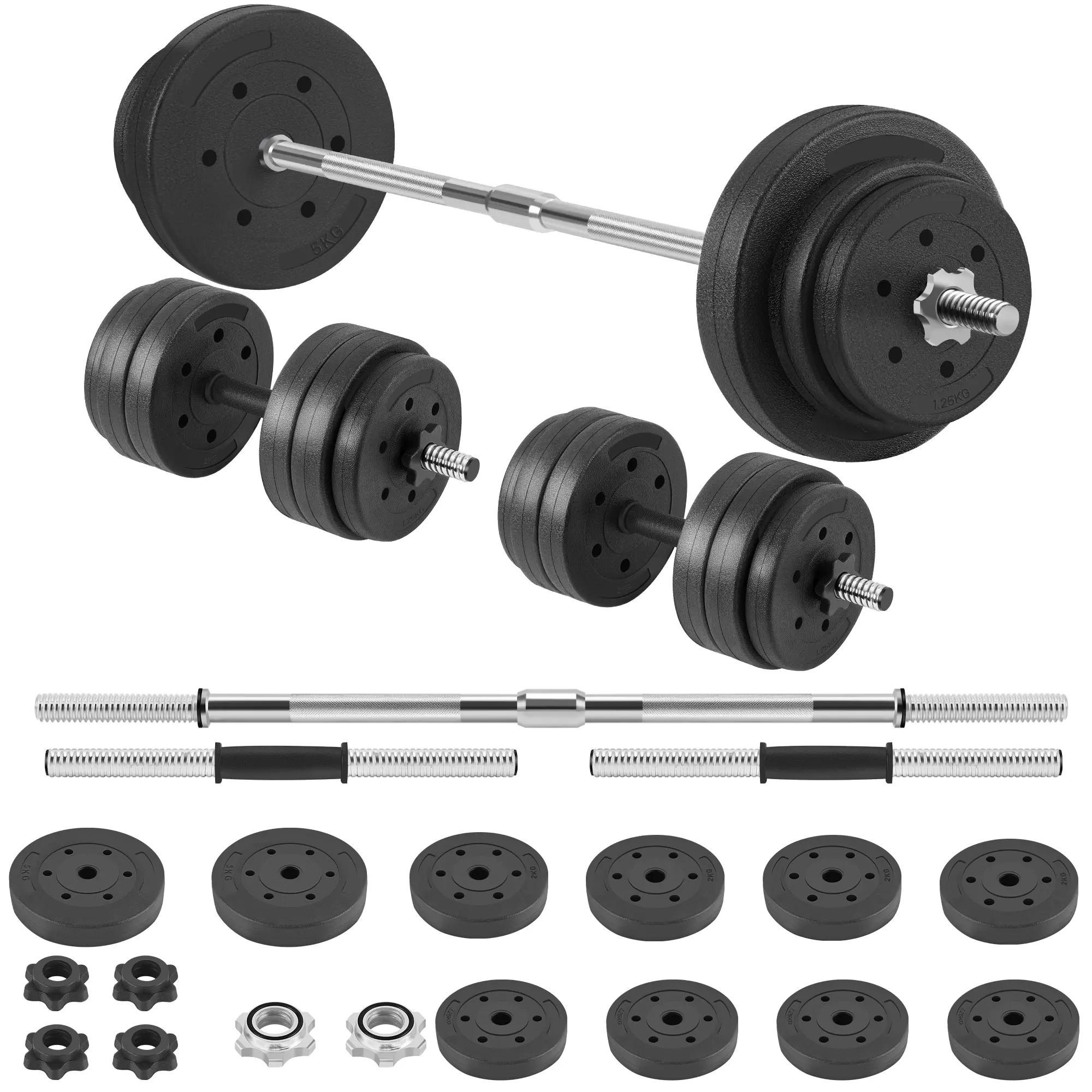 Adjustable Dumbbell and Barbell Set for Home Gym, 66 LBS Total Weight with Foam Padded Metal Connector and Non-Slip Grips for Home Workouts, Home Gym Equipment, At Home Gym