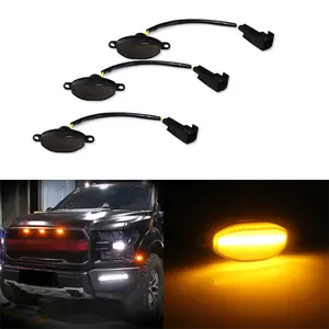3PCS Smoked Lens Amber LED Front Grille Running Light Lamp For Ford F150 SVT Raptor 2010 2011 2012 2013 2014 Replace OEM# AL3Z15442C AL3Z-15442-C